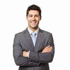 Handsome young businessman poses confidently for the camera with crossed arms. Square shot. Isolated on white.